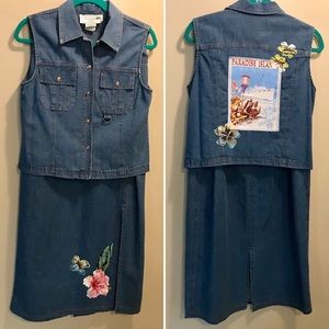 Vintage Jean Top & Skirt Medium Suit